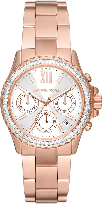 Michael Kors Everest Chronograph Silver Dial Rose Gold Steel Strap Watch For Women - MK7213