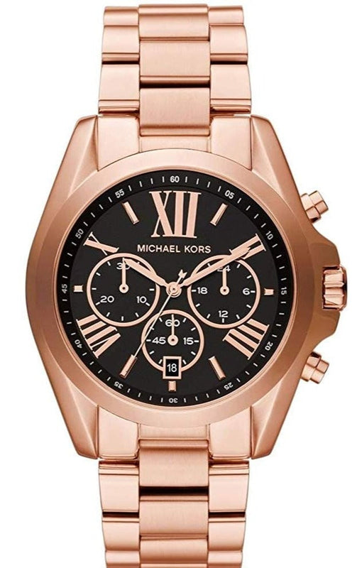 Michael Kors Bradshaw Black Dial Rose Gold Steel Strap Watch for Women - MK5854