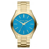 Michael Kors Slim Runway Blue Dial Gold Steel Strap Watch for Women - MK3265