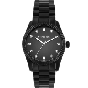 Michael Kors Lexington Lux Black Dial Black Steel Strap Watch For Women - MK7442