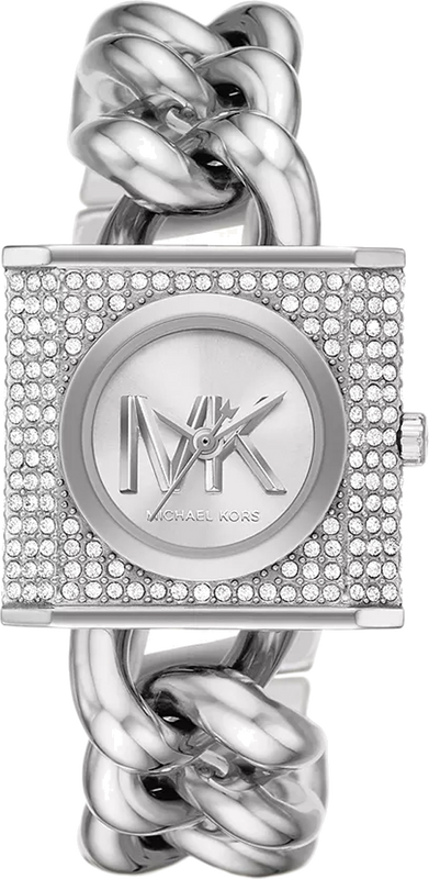 Michael Kors Chain Lock Pave Silver Dial Silver Steel Strap Watch For Women - MK4718