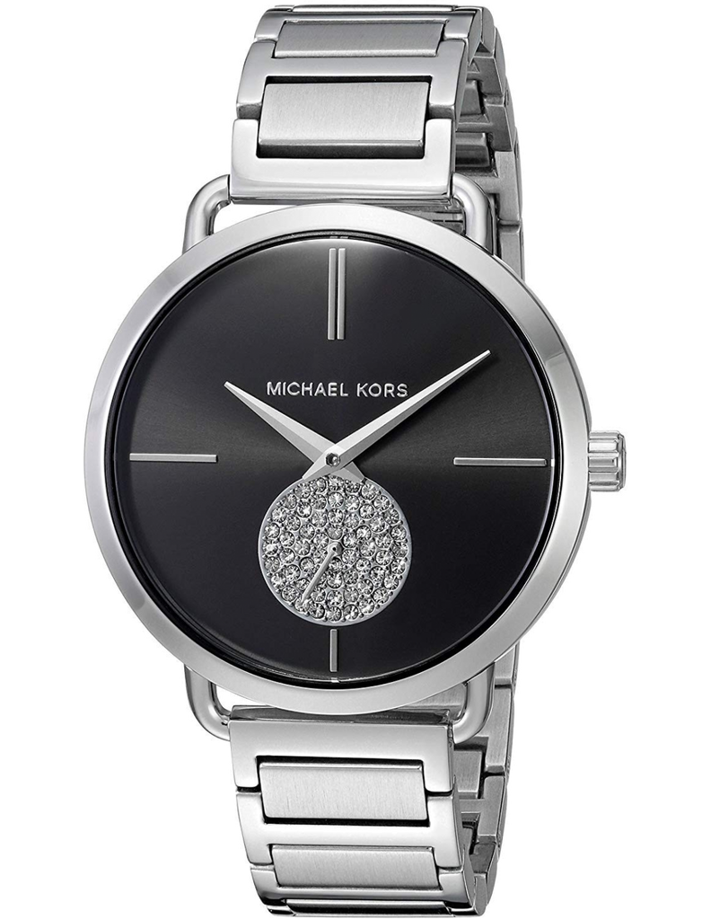 Michael Kors Portia Black Dial Silver Steel Strap Watch for Women - MK3638