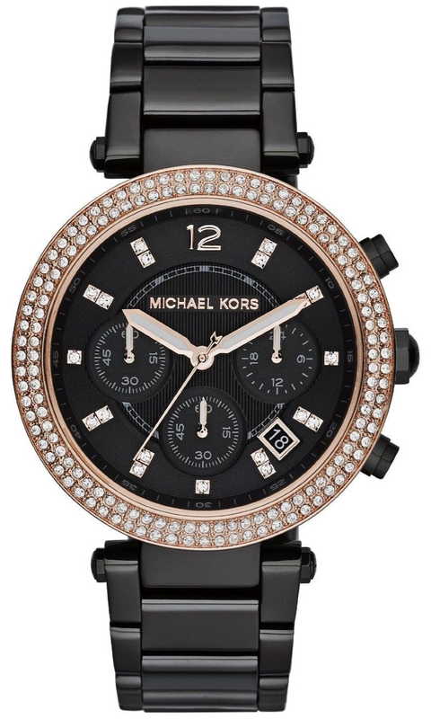 Michael Kors Parker Diamonds Black Dial Black Steel Strap Watch for Women - MK5885