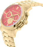 Michael Kors Runway Chronograph Orange Dial Gold Steep Strap Watch For Women - MK6162