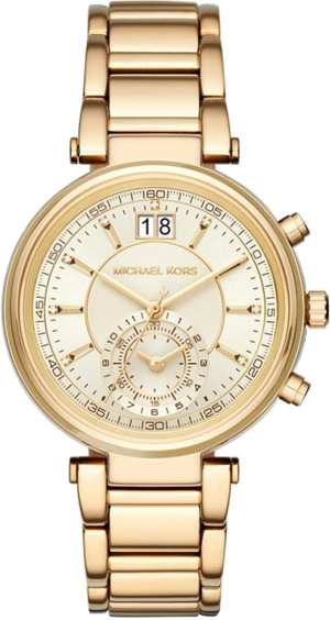 Michael Kors Sawyer White Dial Gold Steel Strap Watch for Women - MK6362