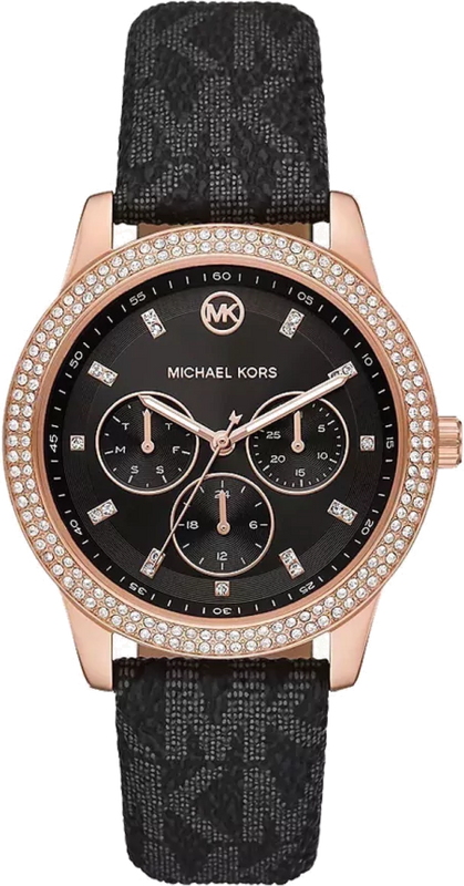 Michael Kors Tibby Multifunction Black Dial Black Leather Strap Watch For Women - MK6968