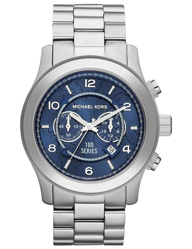 Michael Kors Stop Hunger Chronograph Blue Dial Silver Steel Strap Watch for Men - MK8314