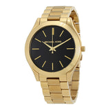 Michael Kors Runway Black Dial Gold Steel Strap Watch for Women - MK3478