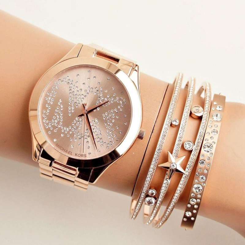 Michael Kors Slim Runway Rose Gold Dial Rose Gold Steel Strap Watch for Women - MK3591