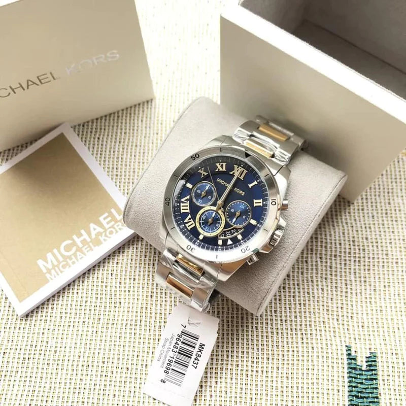 Michael Kors Brecken Chronograph Blue Dial Two Tone Steel Strap Watch For Men - MK8437