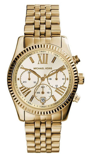Michael Kors Lexington Chronograph Gold Dial Gold Steel Strap Watch for Women - MK5556