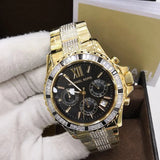 Michael Kors Everest Chronograph Black Dial Gold Steel Strap Watch For Women - MK5828