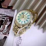 Michael Kors Mini Pilot Quartz Gold Dial Gold Steel Strap Watch For Women - MK7366