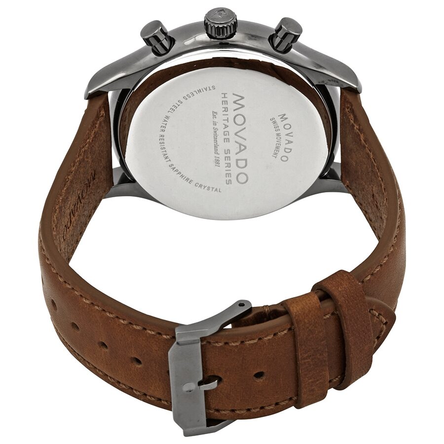 Movado Heritage Calendoplan Chronograph Black Dial Brown Leather Strap Watch for Men - 3650022