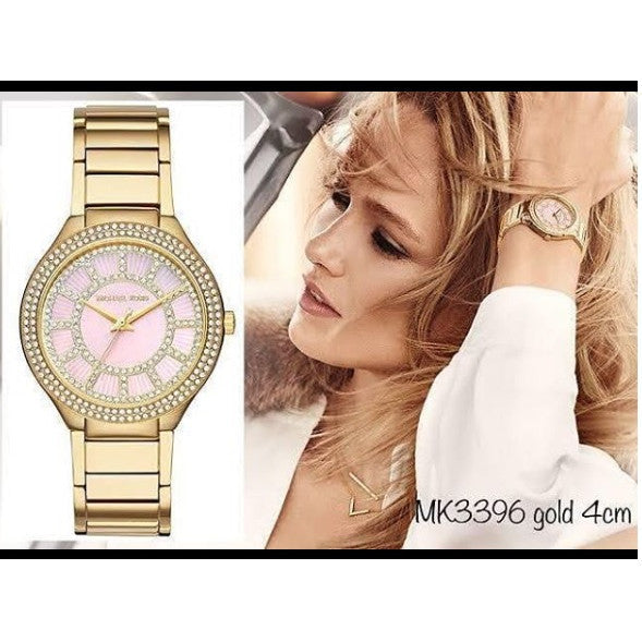 Michael Kors Kerry Mother of Pearl Dial Gold Steel Strap Watch for Women - MK3396