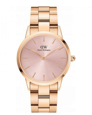 Daniel Wellington Iconic Link Pink Dial Rose Gold Steel Strap Watch For Women - DW00100335