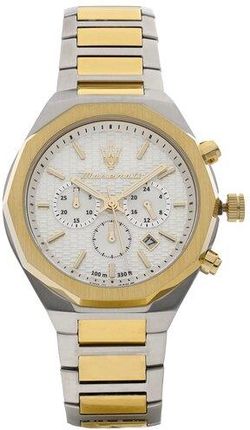 Maserati Stile Chronograph White Dial Two Tone Steel Strap Watch For Men - R8873642009