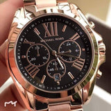 Michael Kors Bradshaw Black Dial Rose Gold Steel Strap Watch for Women - MK5854