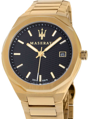 Maserati Stile Black Dial Gold Steel Strap Watch For Men - R8853142004