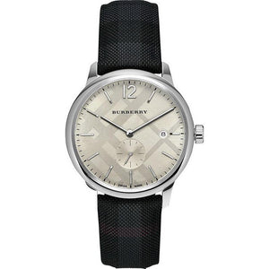 Burberry Classic Round Cream Dial Black Leather Strap Watch for Men - BU10008