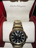 Salvatore Ferragamo F-80 Classic Black Dial Gold Steel Strap Watch for Men - SFHY00821