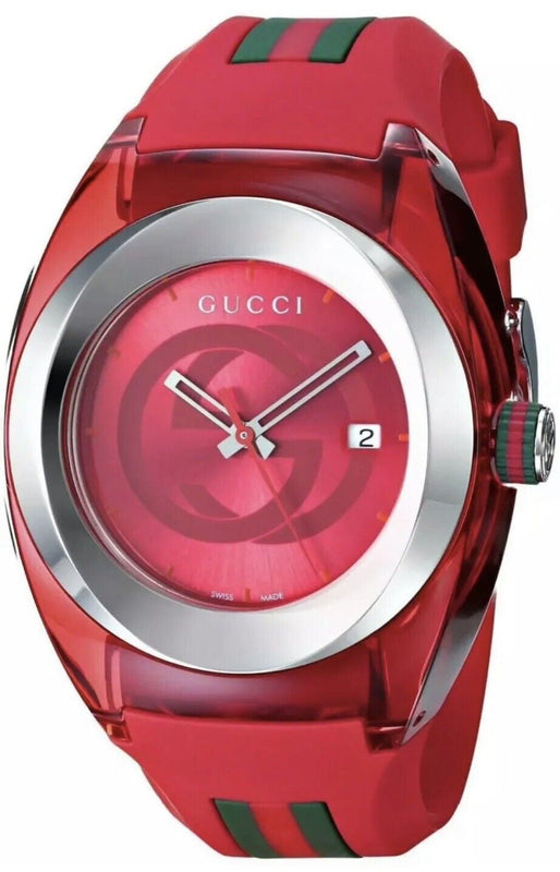 Gucci Sync XXL Quartz Red Dial Red Rubber Strap Unisex Watch - YA137103