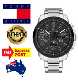 Tommy Hilfiger Iconic Quartz Black Dial Silver Steel Strap Watch for Men - 1791564