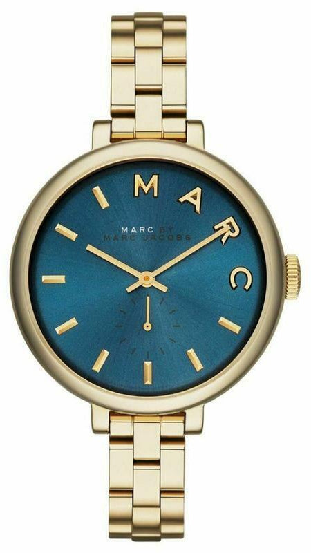 Marc Jacobs Sally Blue Dial Gold Steel Strap Watch for Women - MBM3366
