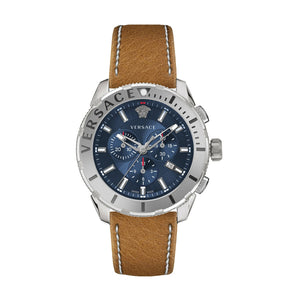 Versace Casual Chronograph Blue Dial Brown Leather Strap Watch for Men - VERG002-18