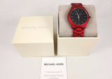Michael Kors Slim Runway Quartz Black Dial Red Steel Strap Watch for Men - MK8712