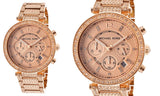 Michael Kors Uptown Glam Parker Chronograph Rose Gold Dial Steel Strap Watch for Women - MK5663