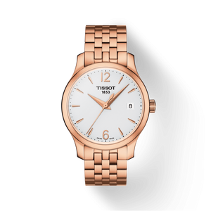 Tissot T Classic Tradition Lady White Dial Rose Gold Steel Strap Watch for Women - T063.210.33.037.00