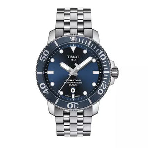 Tissot T Sport Seastar 1000 Powermatic Silicium Blue Dial Silver Steel Strap Watch For Men - T120.407.11.041.01