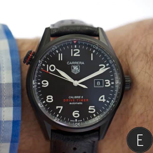 Tag Heuer Carrera Calibre 5 Drive Timer Black Dial Black Leather Strap Watch for Men - WAR2A80.FC6337