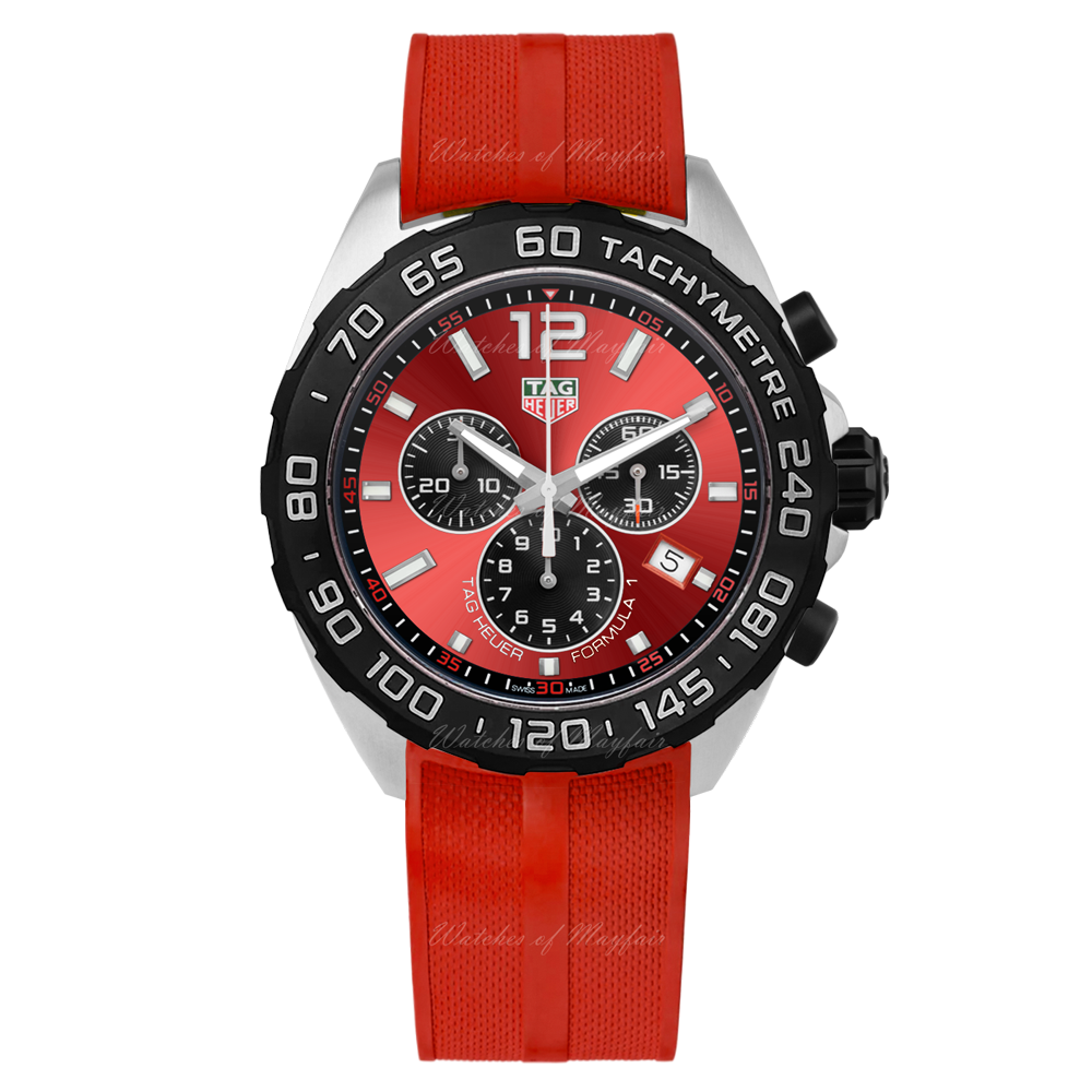 Tag Heuer Formula 1 Chronograph Red Dial Red Rubber Strap Watch for Men - CAZ101AN.FT8055