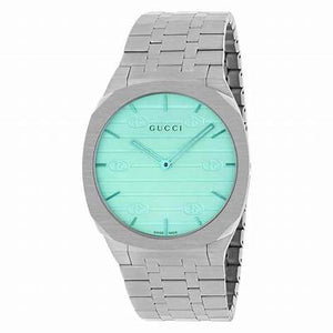 Gucci 25H Quartz Turquoise Dial Silver Steel Strap Watch For Women - YA163409