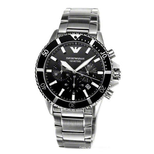Emporio Armani Diver Chronograph Black Dial Silver Steel Strap Watch For Men - AR11360