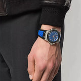 Versace Chain Reaction Blue Dial Two Tone Leather Strap Watch for Men - VEDY00119