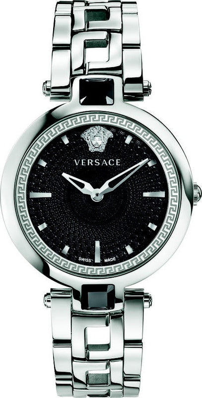 Versace Crystal Gleam Guilloche  Black Dial Silver Steel Strap Watch for Women - VAN030016
