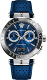 Versace Aion Chronograph Blue Dial Blue Leather Strap Watch for Men - VE1D01220