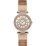 Guess Muse Quartz Silver Dial Rose Gold Steel Strap Watch For Women - W1008L3