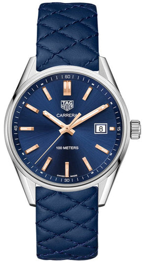 Tag Heuer Carrera Quartz Blue Dial Blue Calfskin Leather Strap Watch for Women - WAR1112.FC6391