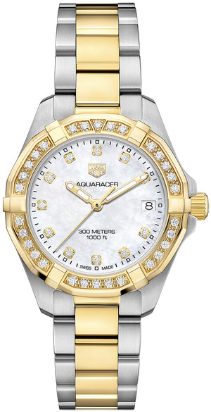 Tag Heuer Aquaracer Diamonds Mother of Pearl Dial Two Tone Steel Strap Watch for Women - WBD1323.BB0320