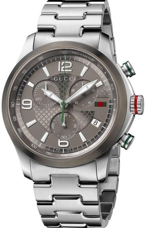 Gucci G Timeless Chronograph Grey Dial Silver Steel Strap Watch For Men - YA126238