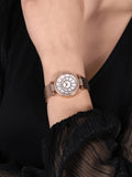 Guess Muse Quartz Silver Dial Rose Gold Steel Strap Watch For Women - W1008L3