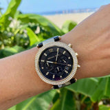 Michael Kors Parker Chronograph Black Dial Black Leather Strap Watch For Women - MK6984